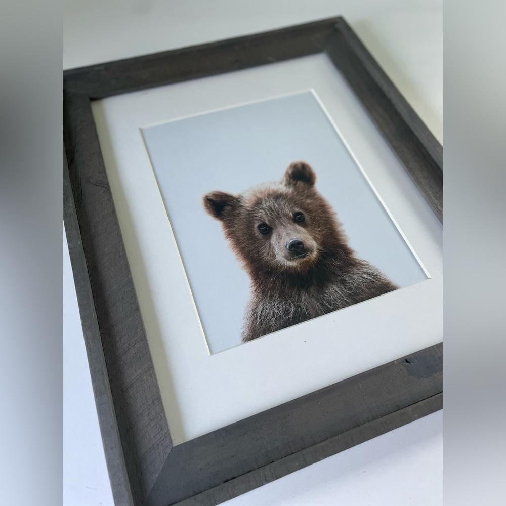 Bear Cub Rustic Frame Matted Wall Art Cottage Core Cabin Wildlife 17”x 14” - Picture 5 of 15
